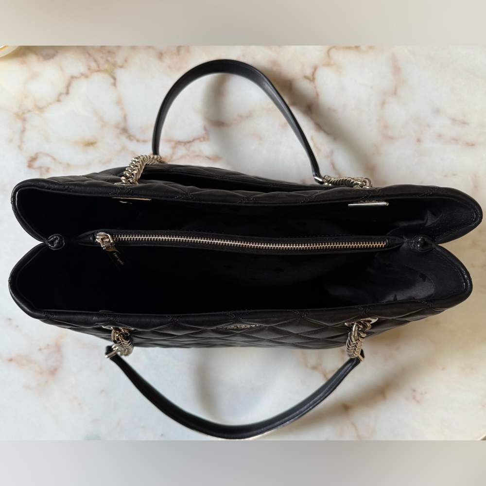 Kate Spade Black Quilted Tote with Gold Chain - Picture 3 of 7